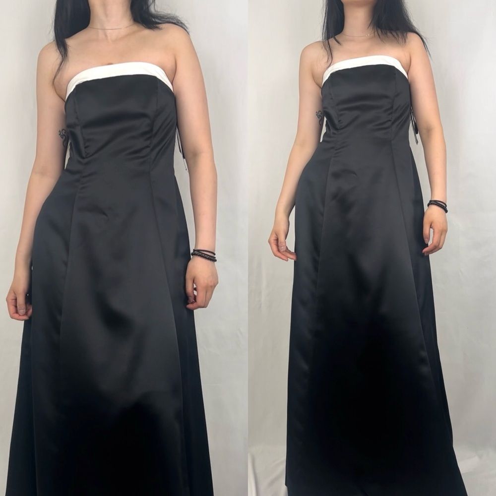 NWT Vintage Rachel Kaye Black Satin Strapless Formal Floor Length Gown - Picture 2 of 7